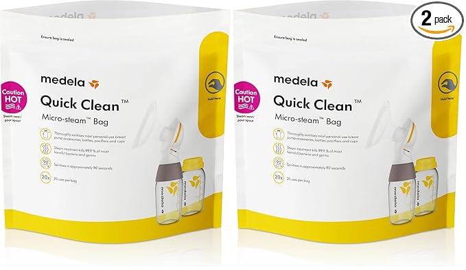 Medela Quick Clean Micro-Steam Bags for Bottles and Breast Pump Parts, 5 Count, (Pack of 2)