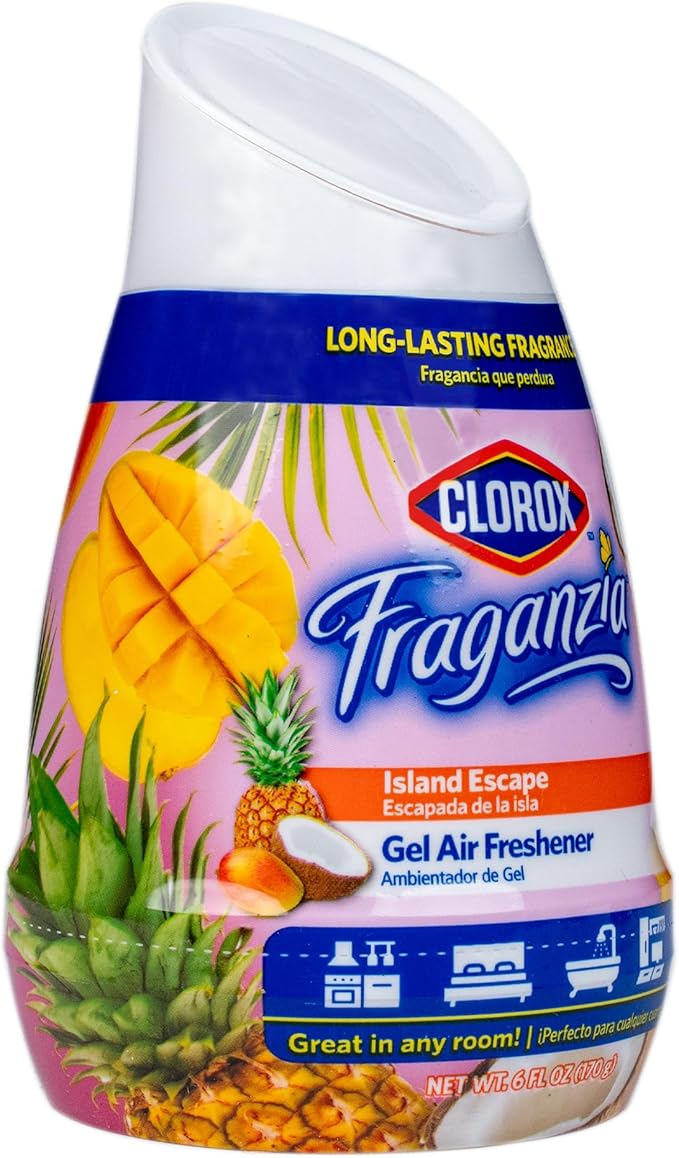 Clorox Fraganzia Gel Air Freshener Cone, Hawaiian Escape Scent - No-Plug, Battery-Free Air Freshener for Small Rooms, Closets, Kitchens, Bathrooms, Offices and More, 6 Ounce