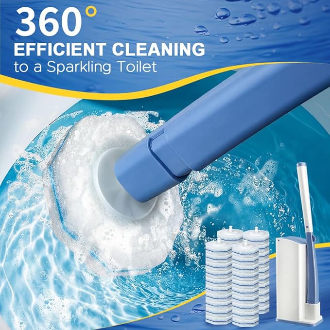 ROUNDSQUARE Disposable Toilet Bowl Cleaner with 40 Disinfecting 5X Power Refill Heads, Wands, Storage Caddy, Cleaning System Starter Kit