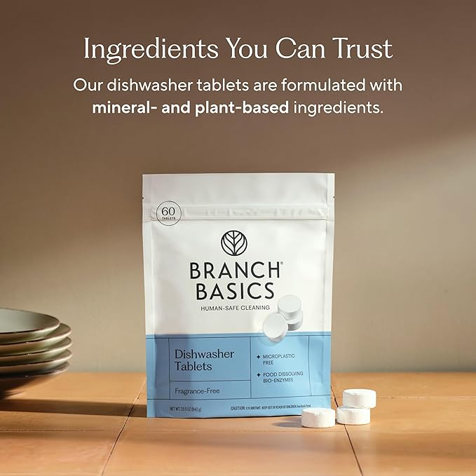 Branch Basics Dishwasher Tablets – 120 Ct | Plastic-Free, Fragrance-Free, Human-Safe | Delivers a Powerful Clean Without Harsh Chemicals (60 Count, Pack of 2)
