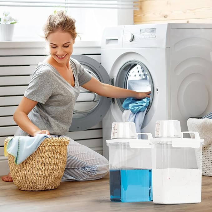 Laundry Detergent Dispenser-2 Pack, 61 oz Detergent Dispenser with 4 Removable Labels, Laundry Soap Dispenser for Laundry Room Organization and Storage, BPA Free & PET Plastic Clear