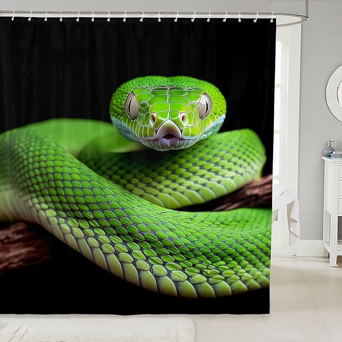Snake Bathroom Curtain Serpentine Little Dragon Bath Curtain,Exotic Tribe Tropical Desert Wildlife Shower Curtain Set 72" Wx84 L,Green Snake Hide Wild Animal Reptile Bathroom Decor