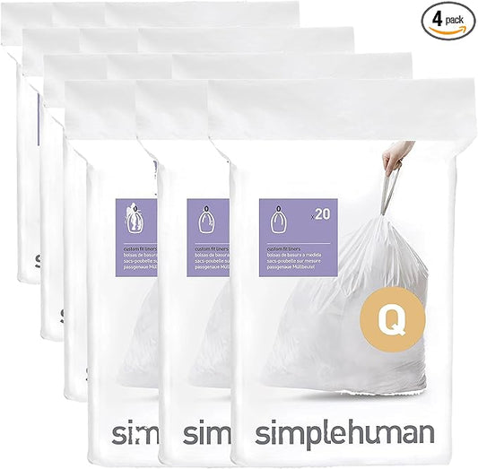 simplehuman Code Q Custom Fit Liners, Drawstring Kitchen Trash Bags,1-by-1 Mess-Free Dispense, Extra Thick & Double Seamed, 50% PCR Plastic, 50-65 Liter / 13-17 Gallon, White, 60 Count (Pack of 4)