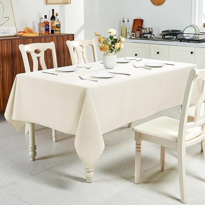 IVAPUPU Textured Linen Table Cloth for Rectangle Table - Ivory Tablecloths Rectangular Waterproof Wrinkle Free Wipeable Dining Cover for Spring Wedding Birthday Kitchen Decor, 60 x 84 Inch