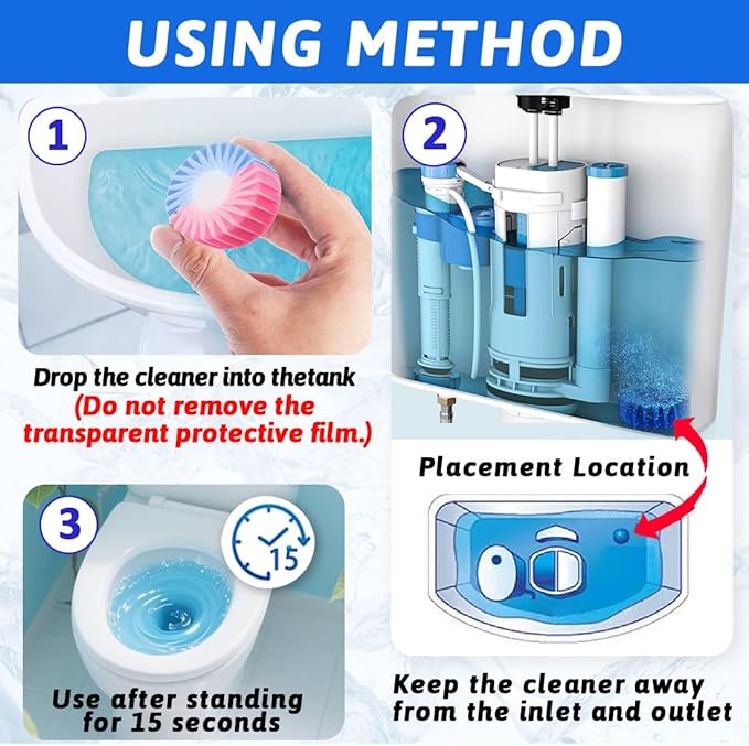 （18 Count） Automatic Toilet Cleaner Tablets, Toilet Bowl Cleaner Tablets, Bathroom Toilet Tank Cleaner，Blue Cleaning Tabs for Bathroom Tank