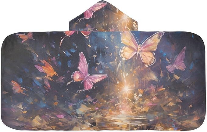 Hooded Towel for Kids Fantasy Butterflies Beach Wrap Bath Towels 50x23.5in