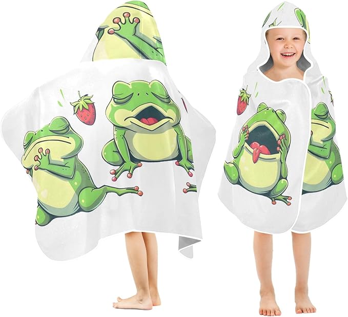 Hooded Towel for Kids Frog Dreaming of Strawberry Beach Wrap Bath Towels 50x23.5in