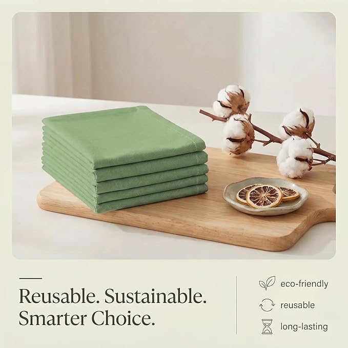 Urban Villa Kitchen Towels 100% Cotton Dish Towels for Kitchen(Set of 6)20”x30” Dish Cloths Highly Absorbent Kitchen Linen Set with Hanging Loop Perfect for Drying Dishes Cleaning Hand Towels – Green