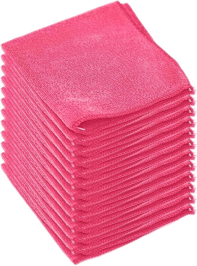Clara Clark Soft Microfiber Cleaning Cloth Set of 12-12 x 12 inches, Medium, Pink