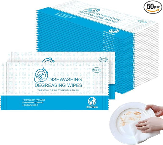 Dish Wipes for Camping Individually Wrapped Dish Cleaning Wipes Travel Unscent 7.7”x 7.3” Disposable for Kitchen Outdoor Traveling RV Quick Clean (Pack of 100)