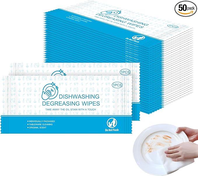 Dish Wipes for Camping Individually Wrapped Dish Cleaning Wipes Travel Unscent 7.7”x 7.3” Disposable for Kitchen Outdoor Traveling RV Quick Clean (Pack of 200)