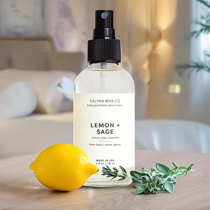 Calyan Wax Co. Lemon & Sage Room Spray - Clean Air Freshener - Natural Room Deodorizer - Air Freshener Spray for Home - 4 fl oz