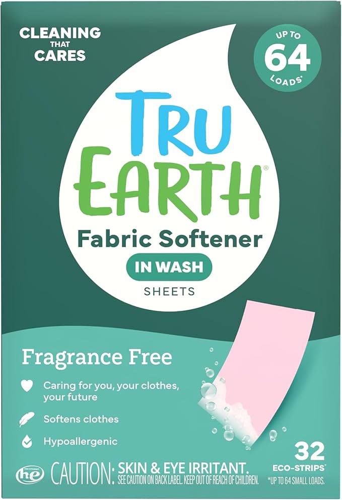 Tru Earth Fabric Softener Strips for Washing Machine, Alternative to Fabric Softener Liquid and Pods, Unscented Fragrance Free, Up to 64 Loads Per 32-Count