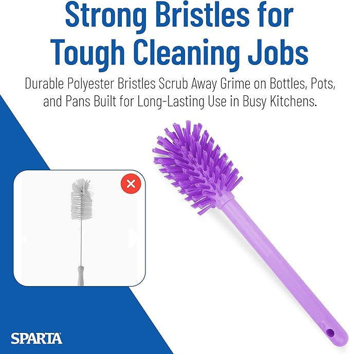 SPARTA Large Water Bottle Brush Ideal for Wide-Mouth Jars, Bottles and Tumblers, Dishwashing Tool with Handle for Home and Commercial Kitchens, Plastic, 12 Inches, Purple