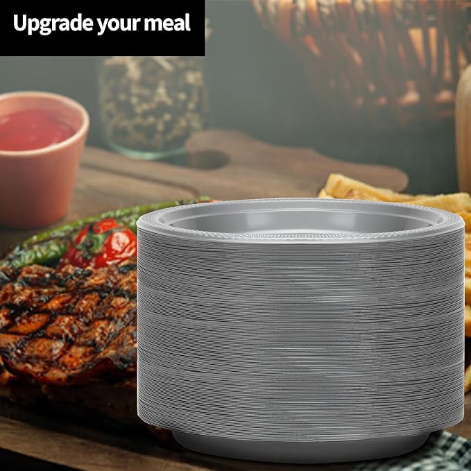 Hanna K. Signature Silver Plastic Plates 7 Inch 600 Count – Heavy Duty Disposable Dessert Plates Bulk for Catering, Weddings & Events