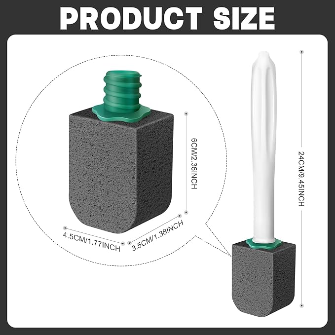12pcs Pumice Stone Set with 2pcs Long Handle Toilet Brush, Cleaning Block for Bathtubs, Kitchen Sink, Grill, Tile. (Black)