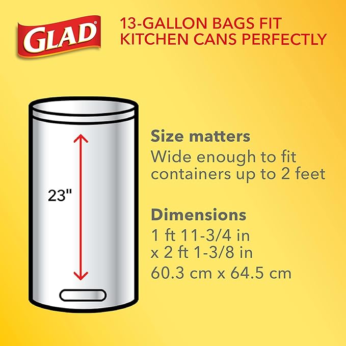 Glad Trash Bags, 13 Gallon, White | Quick-Tie | Tall Kitchen | 68 Count, Pack of 4