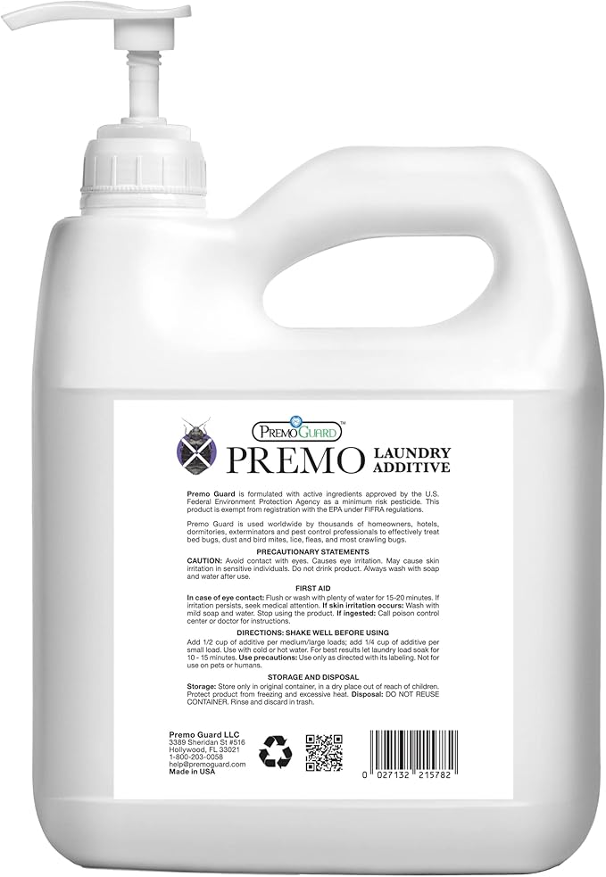 Bed Bug, Mite & Lice Laundry Detergent Additive By Premo Guard – 128 oz – Child & Pet Friendly – Stain & Odor Free – Best Natural Non-Toxin Treatment