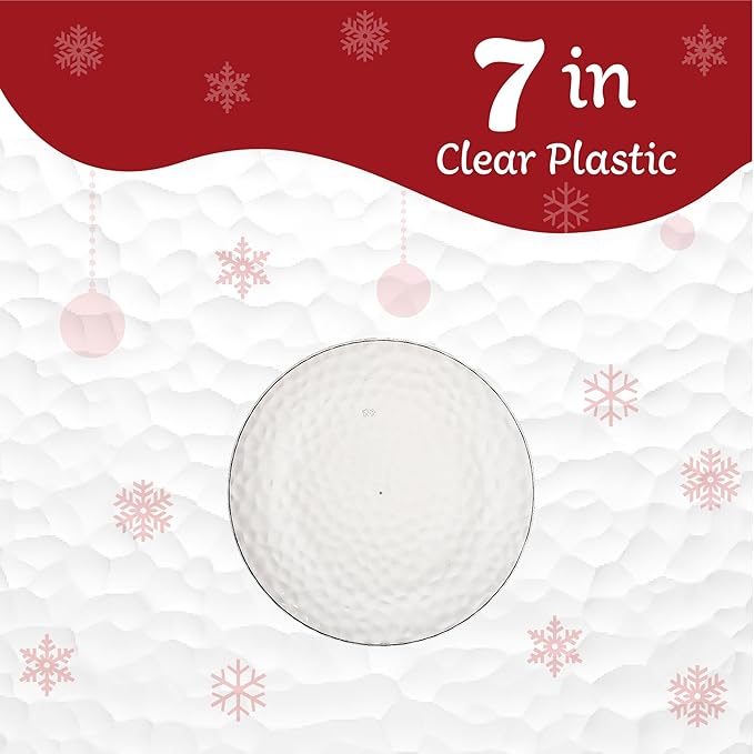 PLASTICPRO 30 Pack Heavyweight Disposable Plastic Plates - Elegant Clear Hammered Plates (Hammered Clear, 7'' INCH)