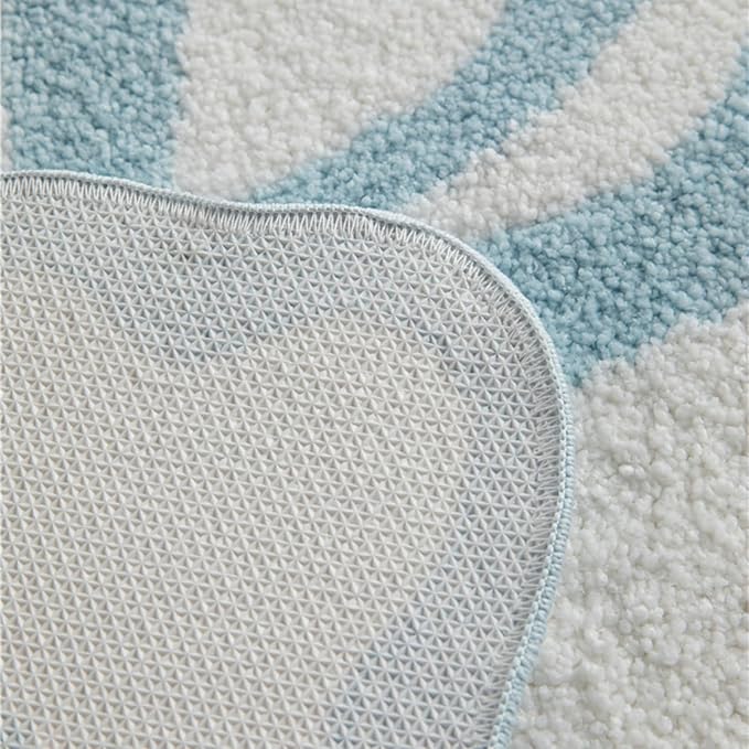 Blue Scalloped Bathroom Mat 26x18, Soft Absorbent Bath Mats, Machine Washable Microfiber Floor Mats for Bathroom Tubs, Sinks and Showers