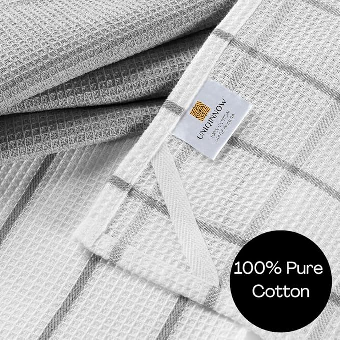 Assorted Waffle Kitchen Dish Towels 100% Cotton Set of 6, Soft Absorbent Quick Drying Table and Kitchen Linen, Tea Towels and Cleaning Towels with Hanging Loop, Dish Towels 15x25 Grey