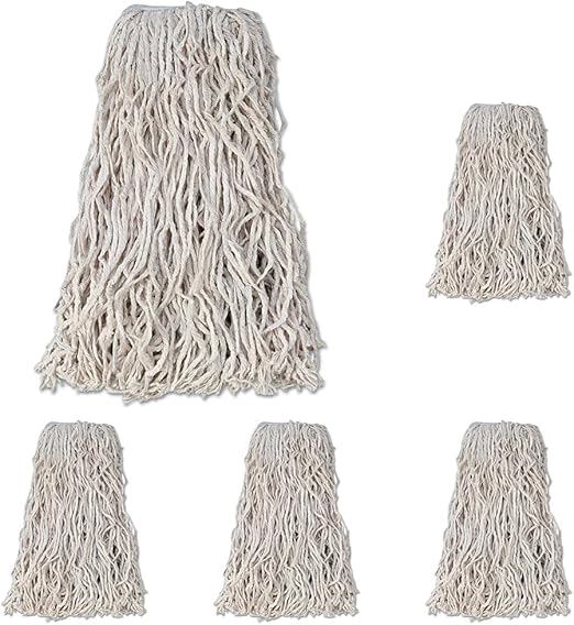 Rubbermaid Commercial Economy Cut-End Cotton Wet Mop Head, 1-inch Headband, 24-Ounce, White, Heavy Duty Wet Mop for Floor Cleaning Office/School/Stadium/Bathroom (Pack of 5)