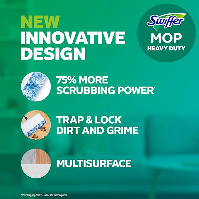 Swiffer Heavy Duty Mop Wet Multi-Surface Cloth Refills for Floor Mopping and Cleaning, Pet with Febreze Odor Defense, 20 count