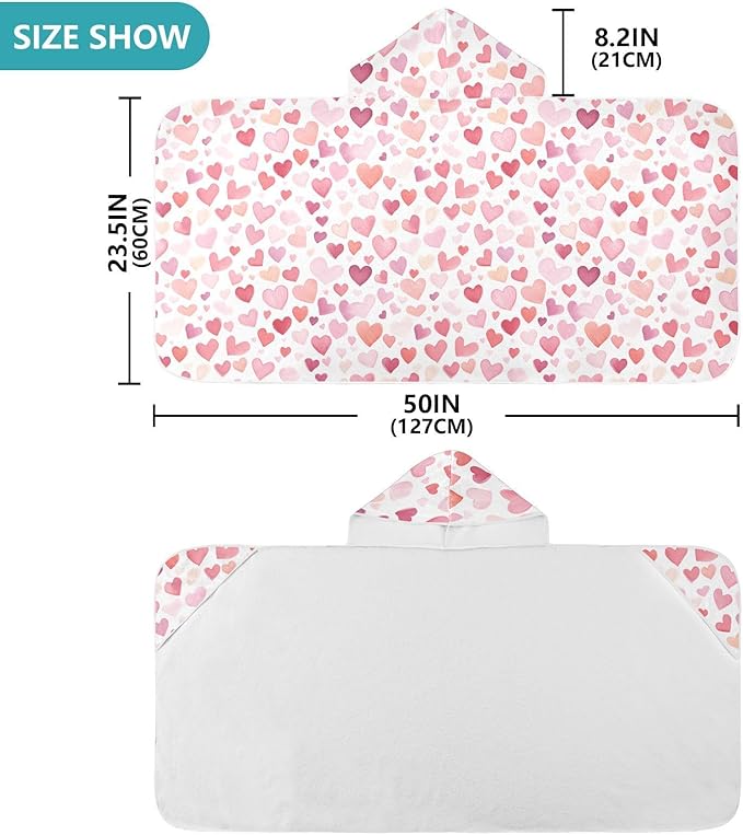 Kids Hooded Towels Hearts Valentine Swimming Beach Towel 23.5" x 50" Bath Towel for Boys Girls 21216498