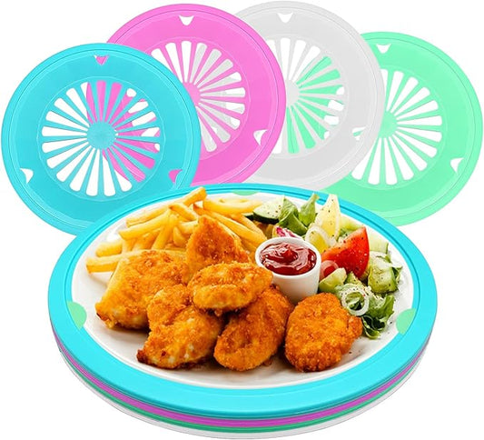 EBIGIC Paper Plate Holders 4 Packs with Snap-in Grooves 10.5 Inch Plastic Paper Plate Holders Reusable 4 Color Heavy Duty Supports for Picnic Party Dinner