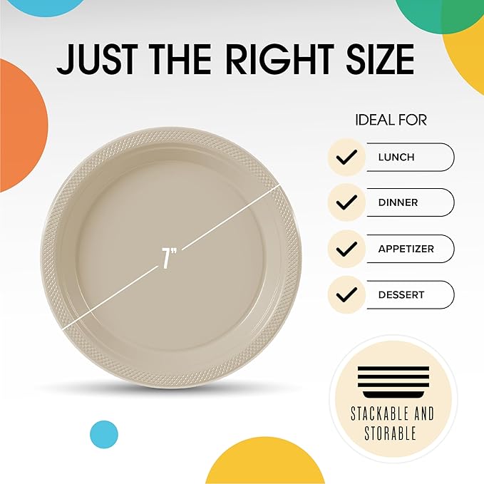 Exquisite Party Solids Ivory Plastic Plates For Party Supplies 7" Ivory Disposable Plates Heavy Duty 50 Pcs Plastic Dinnerware Sets Heavy Duty 350 GSM Disposable Dinnerware Set