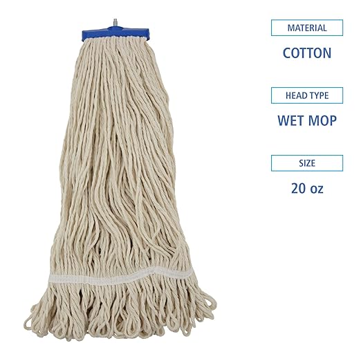 Boardwalk BWK824C Mop Head, Lie-Flat Head, Cotton Fiber, 24oz, White (Case of 12)