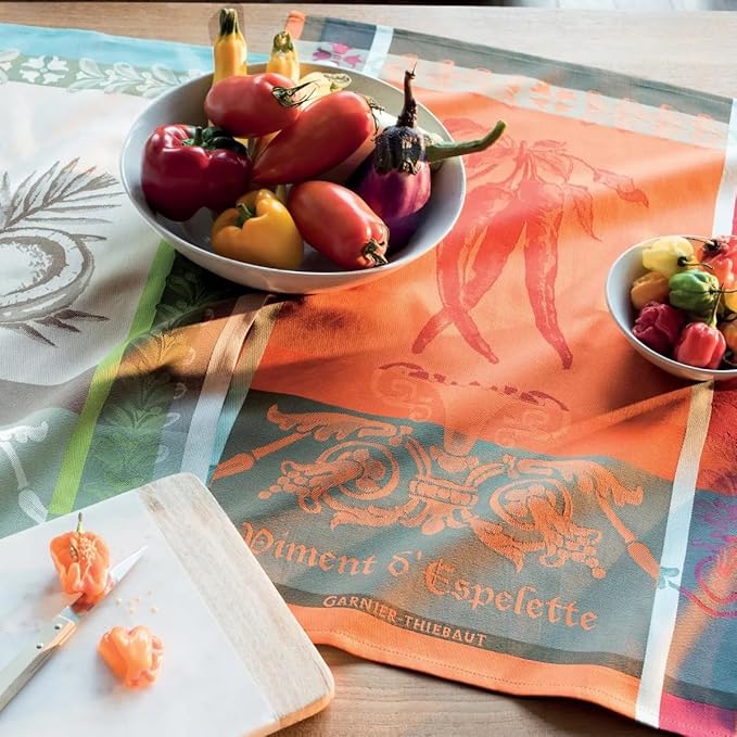 Garnier Thiebaut Piment D'Espelette Epices French Jacquard Kitchen Towel 22"x30", 100% Cotton