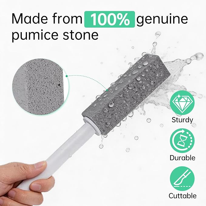 Pumice Stone for Toilet Cleaning, 3 Pack Pumice Stone Toilet Bowl Cleaner, Cleaning Hard Water Rings, Limescale, Calcium Buildup, with Extra Long Handle, Ideal for Toilets and Bathroom