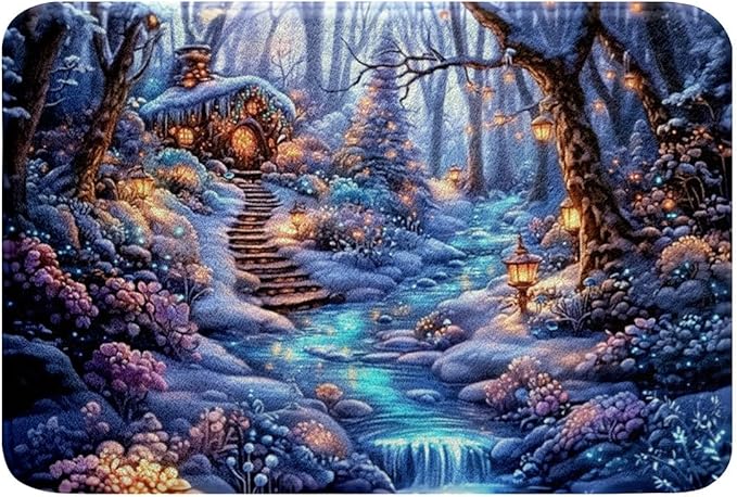 Magical Tale Kids Bath Mats,Fairy Tree Jungle Botanical Trippy Mats Rugs for Girls,Waterfall Rustic Farmhouse Cabin Bath Carpets,Blue Dreamy Bath Rugs,Absorbent Floor Mats,16Wx24L Inches