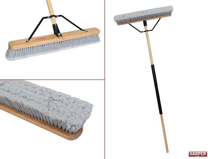 Harper 24 Inch Indoor Smooth-Surface Push Broom with Flagged Bristles for Sand, Saw Dust, Wood Shavings and Pet Hair in Garages, Warehouses, and Workshops
