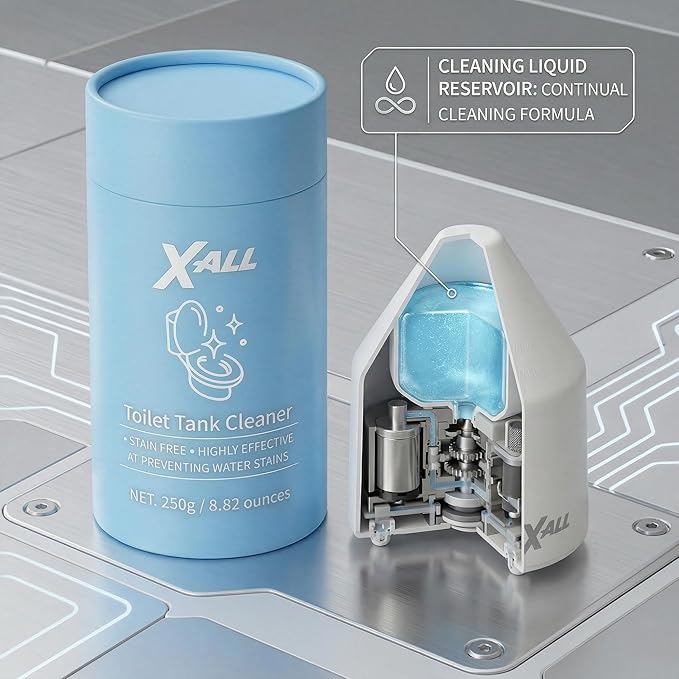 X-ALL White Toilet Tank Cleaner System – Continuous Cleaning Toilet Tank Device with Long-Lasting Mineral Core Technology, Helps Reduce Stains & Buildup, Septic Safe, 250g