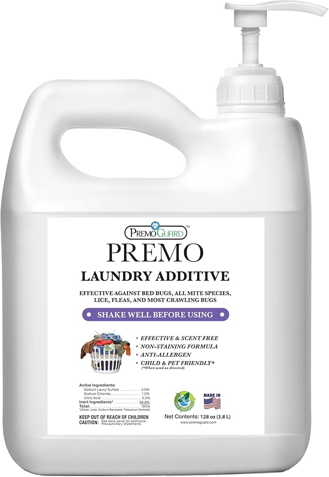Bed Bug, Mite & Lice Laundry Detergent Additive By Premo Guard – 128 oz – Child & Pet Friendly – Stain & Odor Free – Best Natural Non-Toxin Treatment
