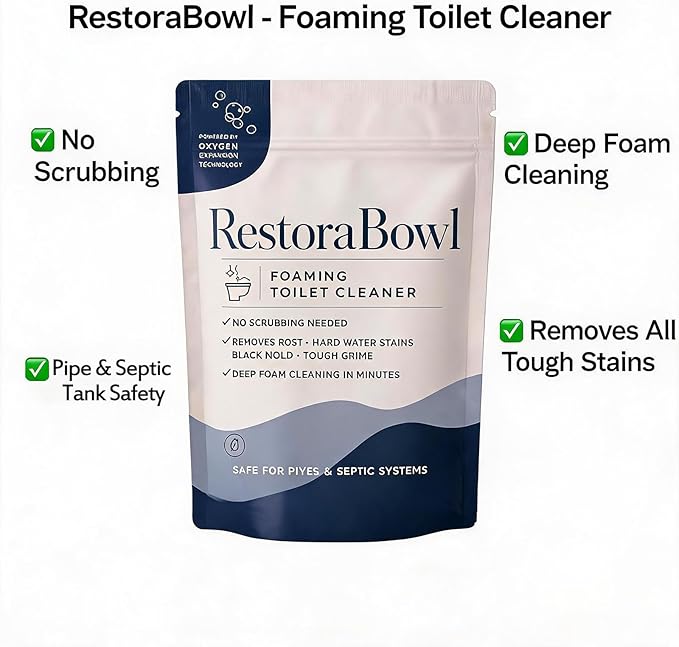 Restorabowl Foaming Toilet Cleaner, Powerful Oxygen-Foam, No Scrubbing, Not Damage the Pipes