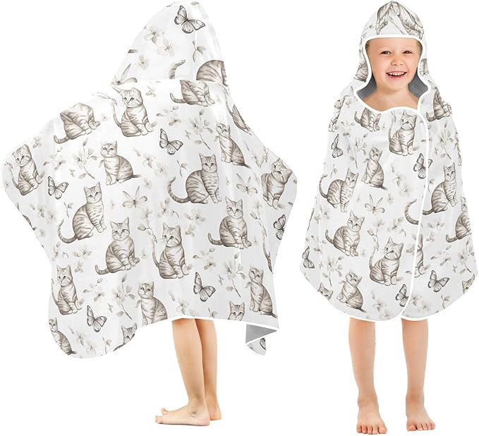 Kid Beach Towel Sweet American Shorthair Cats White Hooded Beach Bath Towel Absorbent Beach Towel with Hood