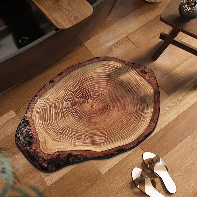 Brown Wood Rustic Bath Mat Cute Annual Ring Bathroom Rugs Funny Non Slip Bathtub Decor Mats Super Absorbent Floor Carpet Machine Washable Quick Dry Bahtmat for Tub, Shower, Bedroom，Kitchen，23.6"x35.4"