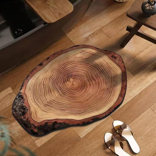 Brown Wood Rustic Bath Mat Cute Annual Ring Bathroom Rugs Funny Non Slip Bathtub Decor Mats Super Absorbent Floor Carpet Machine Washable Quick Dry Bahtmat for Tub, Shower, Bedroom，Kitchen，23.6"x35.4"