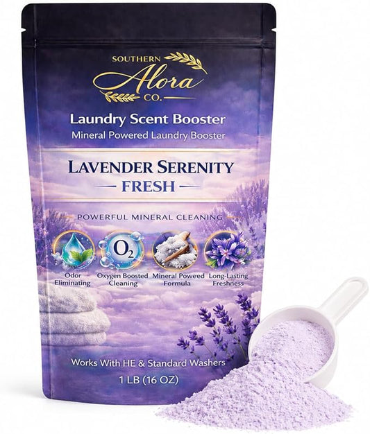 Oxygen Boosted Laundry Scent Booster Powder – Laundry Booster & Odor Eliminator, Laundry Freshener, Deep Clean Detergent Booster, Long Lasting Laundry Scent, HE Safe (1lb) (Lavender Serenty Fresh)