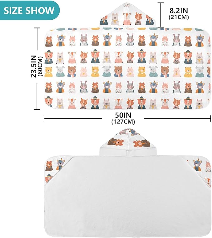 Kids Beach Towel Cute Animal Face Charming Boys Hooded Beach Towel Lightweight Toddler Bath Towel
