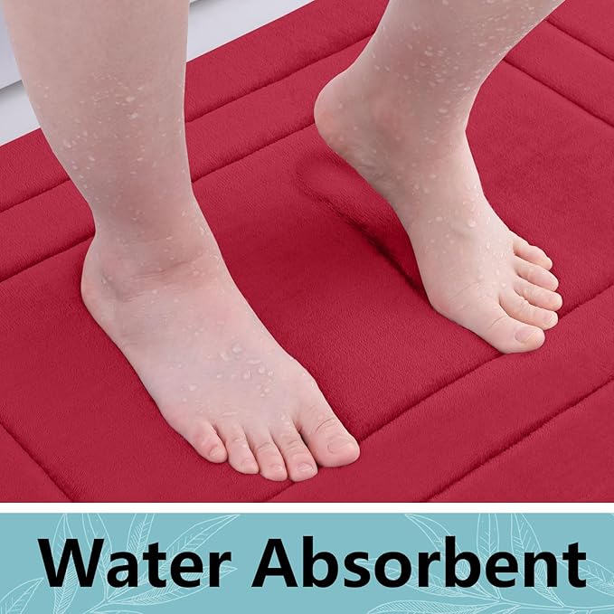 Arotive Memory Foam Bathroom Rug Mat 30x20, Ultra Soft and Absorbent Bath Mat, Machine Wash Dry, Comfortable Bath Rug Carpet for Bathroom Floor, Tub and Shower, Red