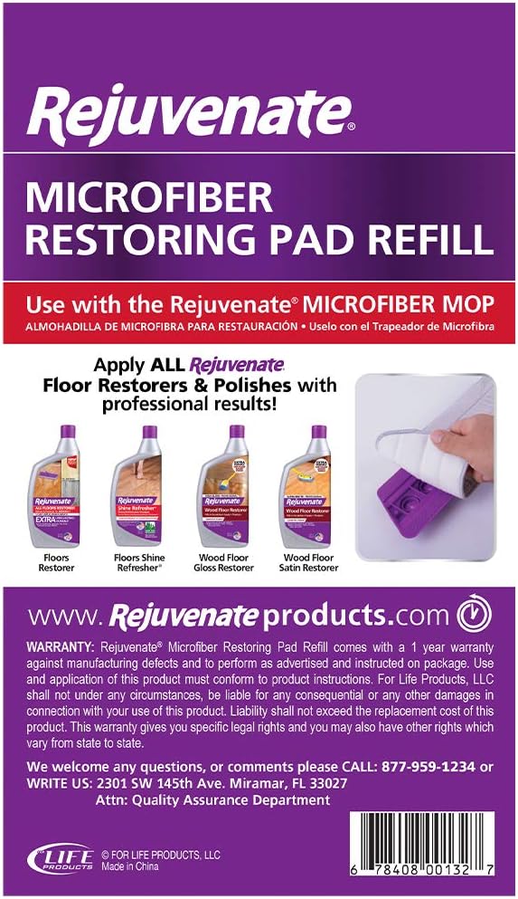 Rejuvenate Microfiber Restorer Pad, 1 Count, Lint-Free Reusable Pad Works With All Rejuvenate Floor Restorers And Polishes For Professional Results
