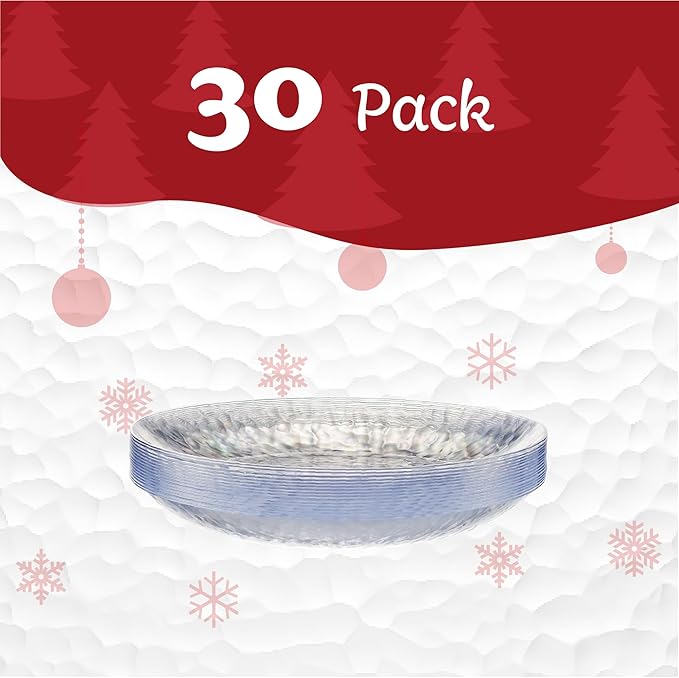 PLASTICPRO 30 Pack Heavyweight Disposable Plastic Plates - Elegant Clear Hammered Platsic Party Dishes (9'' INCH PLATES)