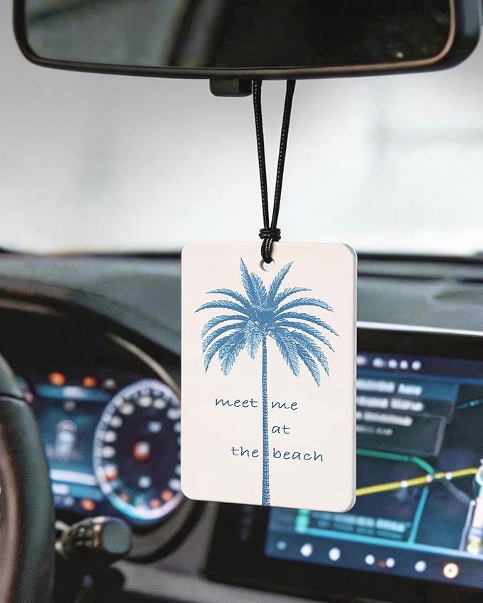 Blue Coastal Beach Orange Citrus Car Air Freshener 4pcs, Blue Palm Tree Conch Oyster Shell Starfish Beachy Hanging Scents Car Accessories Interior Mirror Decor for Women Girls