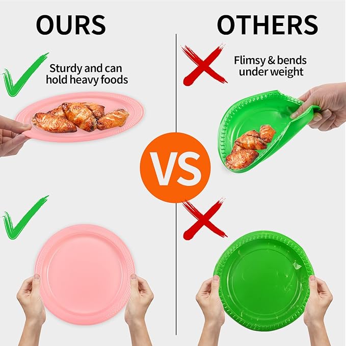 50 Count Pink Plastic Plates, 9 Inch Disposable Party Plates Dinner Plates for Birthday Wedding Party Supplies (Pink, 9 Inch)