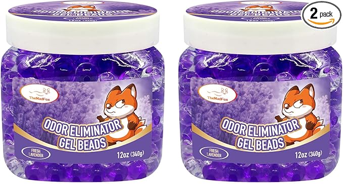 2 Pack Odor Eliminator Gel Beads, 12 oz, Air Freshener Beads for Home & Car, Pet Odor Eliminator for Bathroom, Closet, Pet Area & RVs, Long-Lasting Natural Fresh Lavender