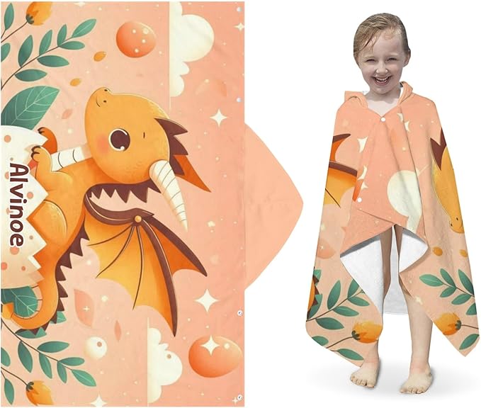 Eggshell Flying Dragon Personalized Hooded Towel Absorbent Wrap Soft Pool Beach Bath Towels Hood Poncho for 5-12 Years Kids Boys Girls